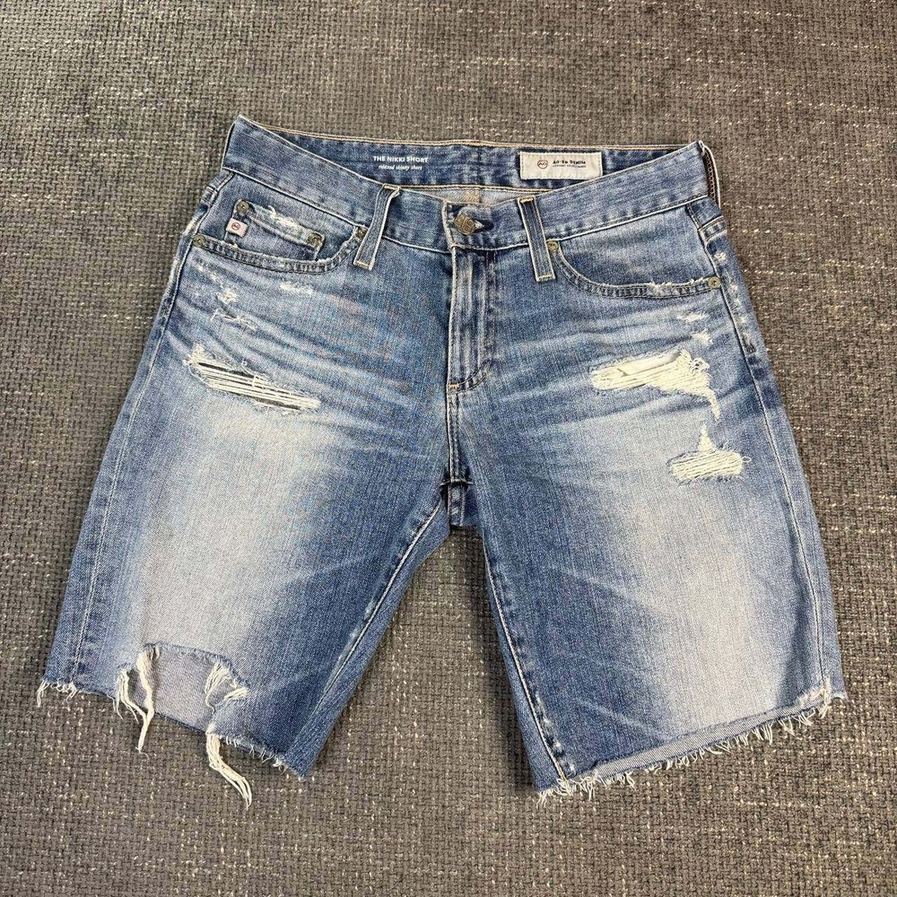 AG Adriano Goldschmied The Nikki Short 29 Blue Distressed Relaxed Skinny Denim